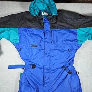 Vintage Columbia Ski Suit Mens XL Blue Black Teal Colorblock One Piece Snow Suit